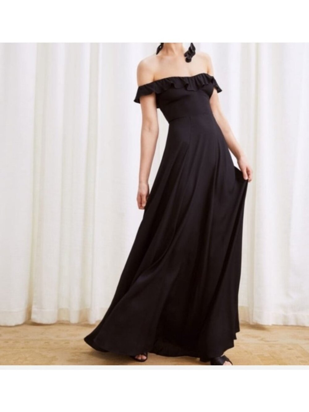 Reformation Verbena Maxi in Black Off Shoulder Full Length Dress Size 12